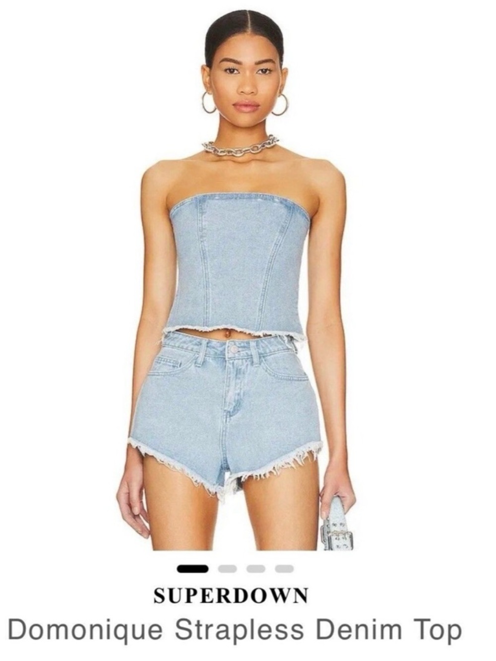 superdown Light Wash Strapless Denim Bustier Top
